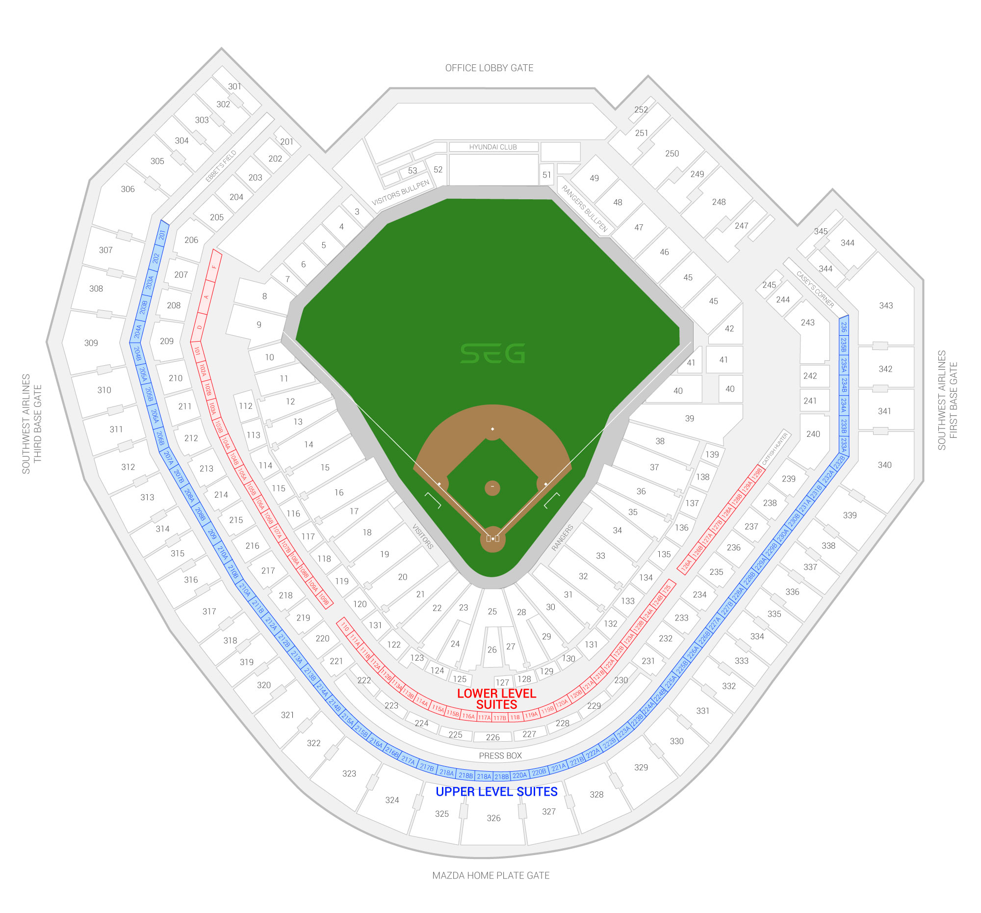 Texas Rangers Suite Rentals | Globe Life Park - Texas Rangers Map