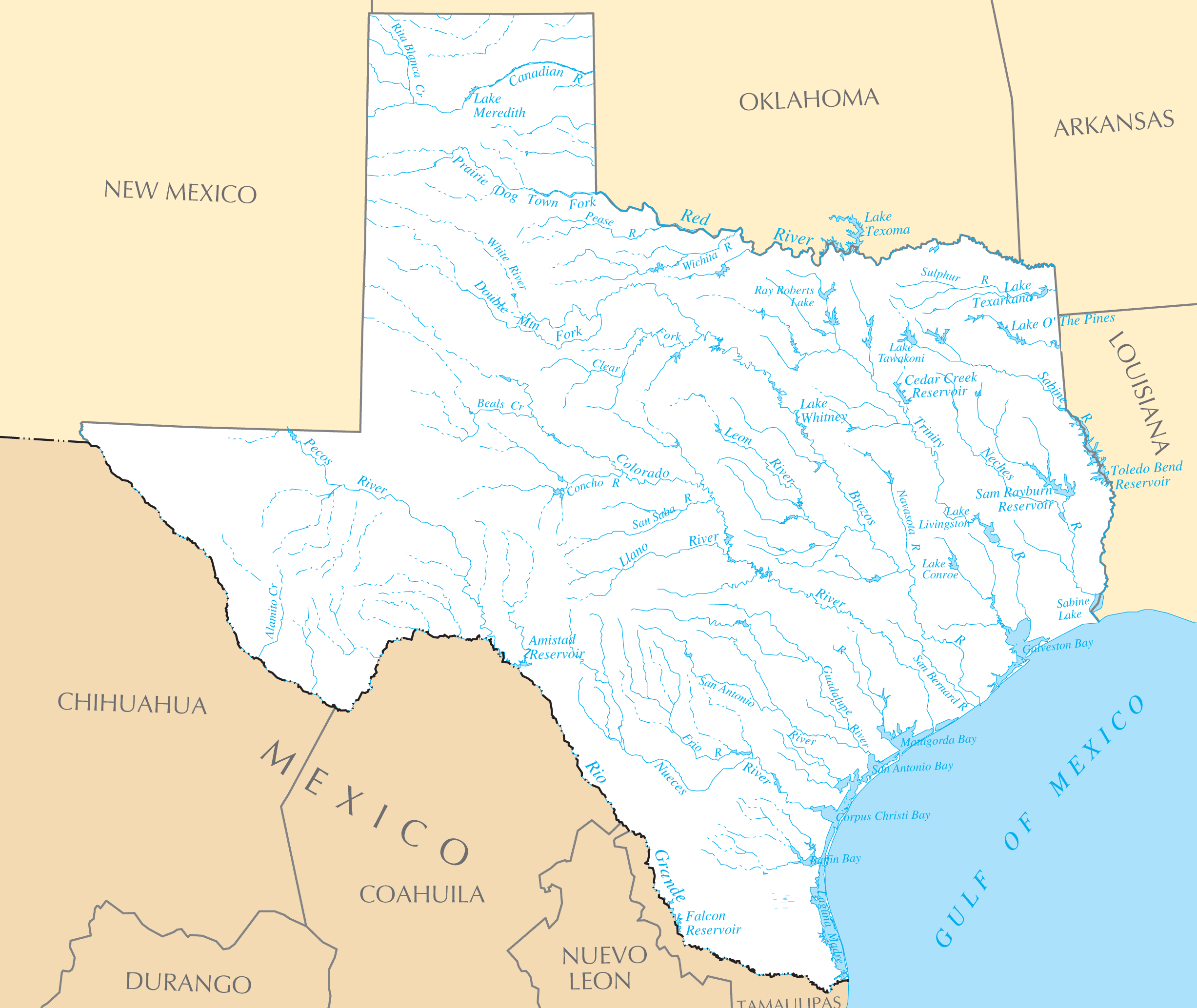 Texas Rivers And Lakes • Mapsof - Texas Lakes Map