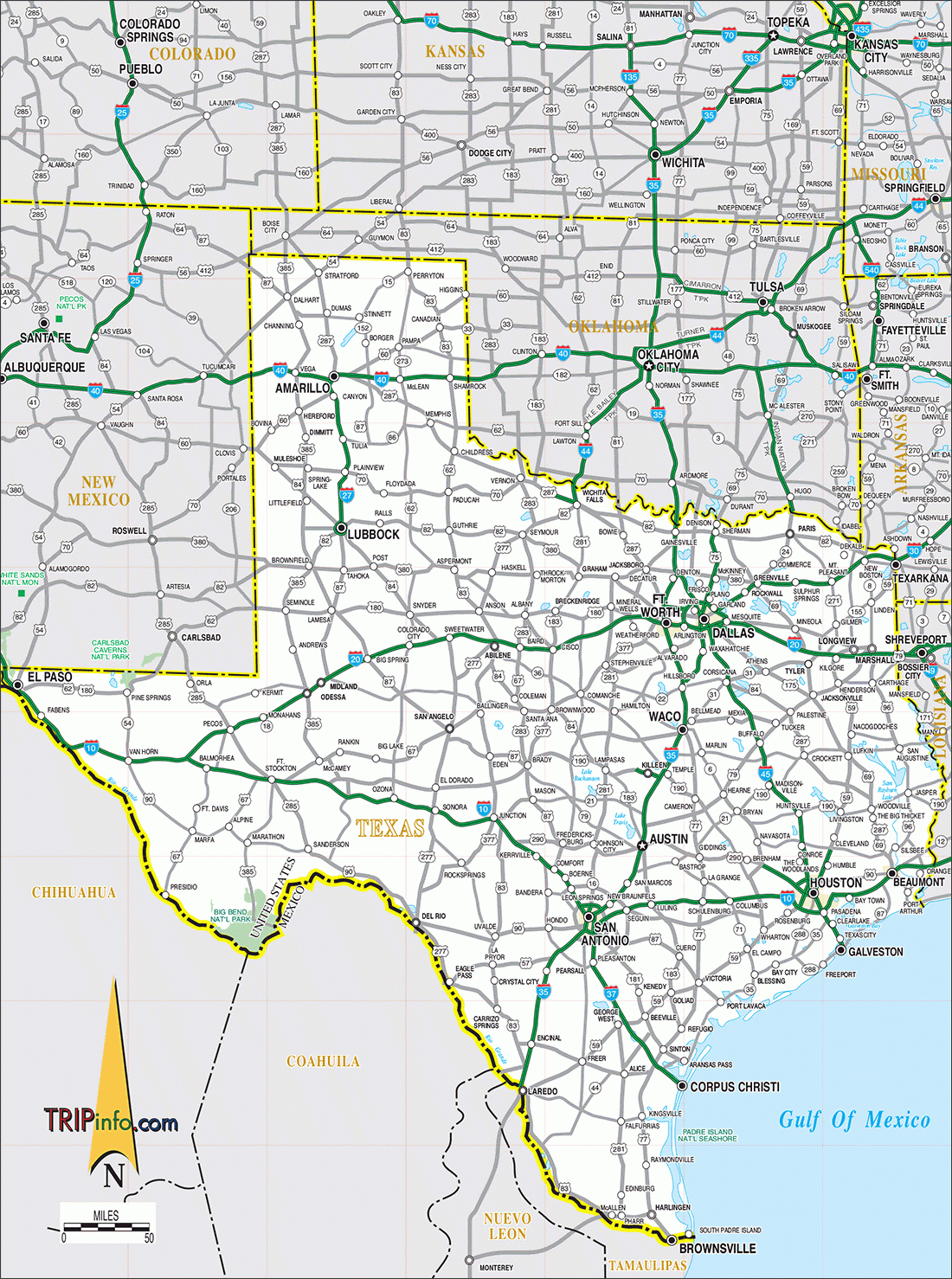 Texas Road Map - Road Map Of Texas Cities And Towns