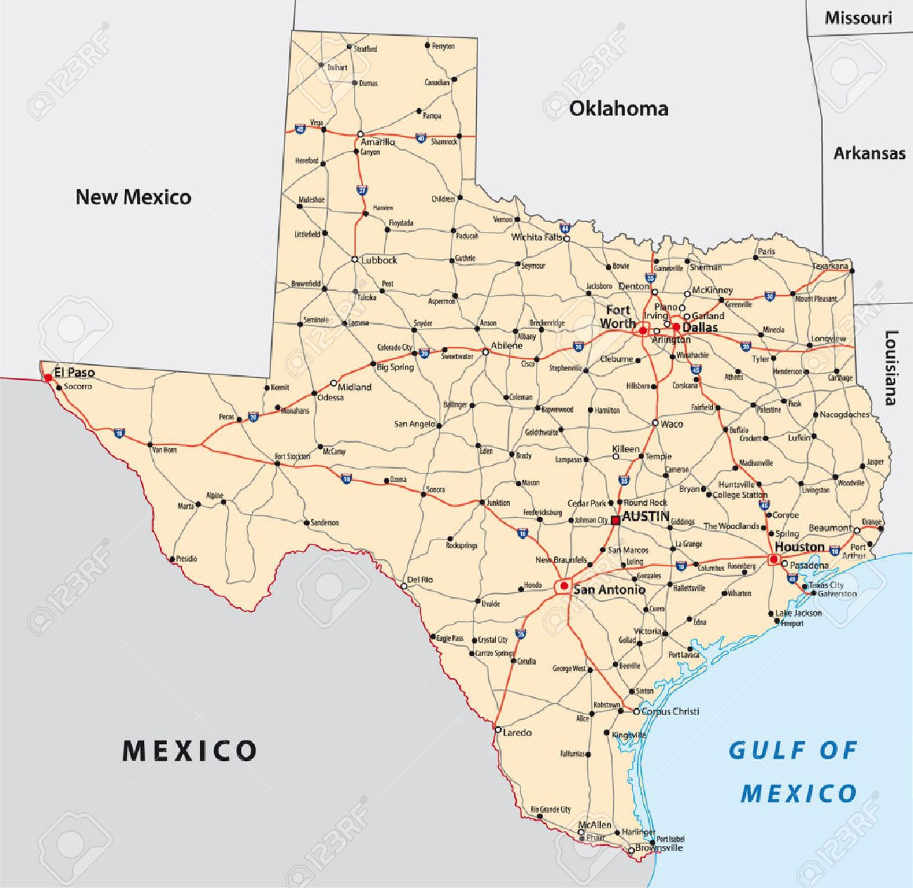 Texas Road Map Royalty Free Cliparts, Vectors, And Stock - Big Spring Texas Map