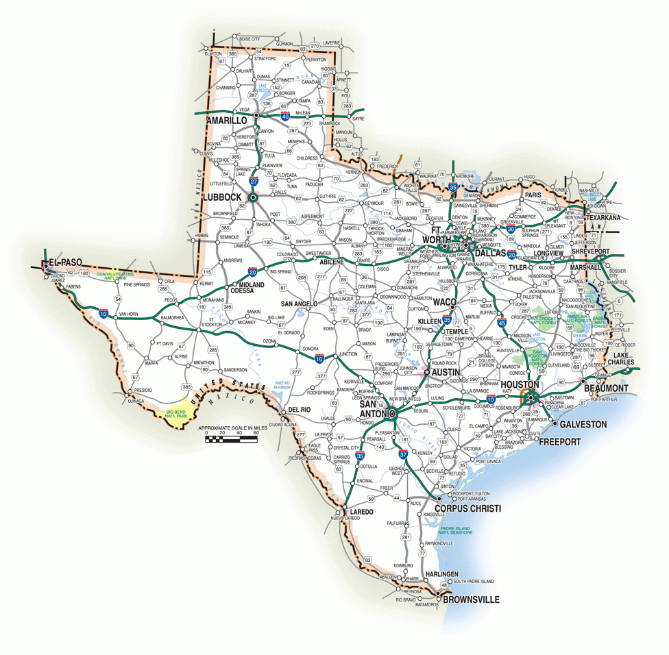 Texas Road Map With Cities And Travel Information | Download Free - Texas Road Map With Cities And Towns