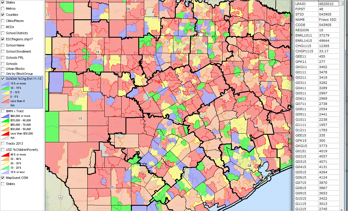 Texas School Districts 2010 2015 Largest Fast Growth - Texas School District Map By Region