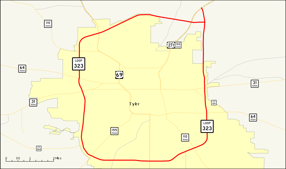 Texas State Highway Loop 323 - Wikipedia - Tyler Texas Location Map