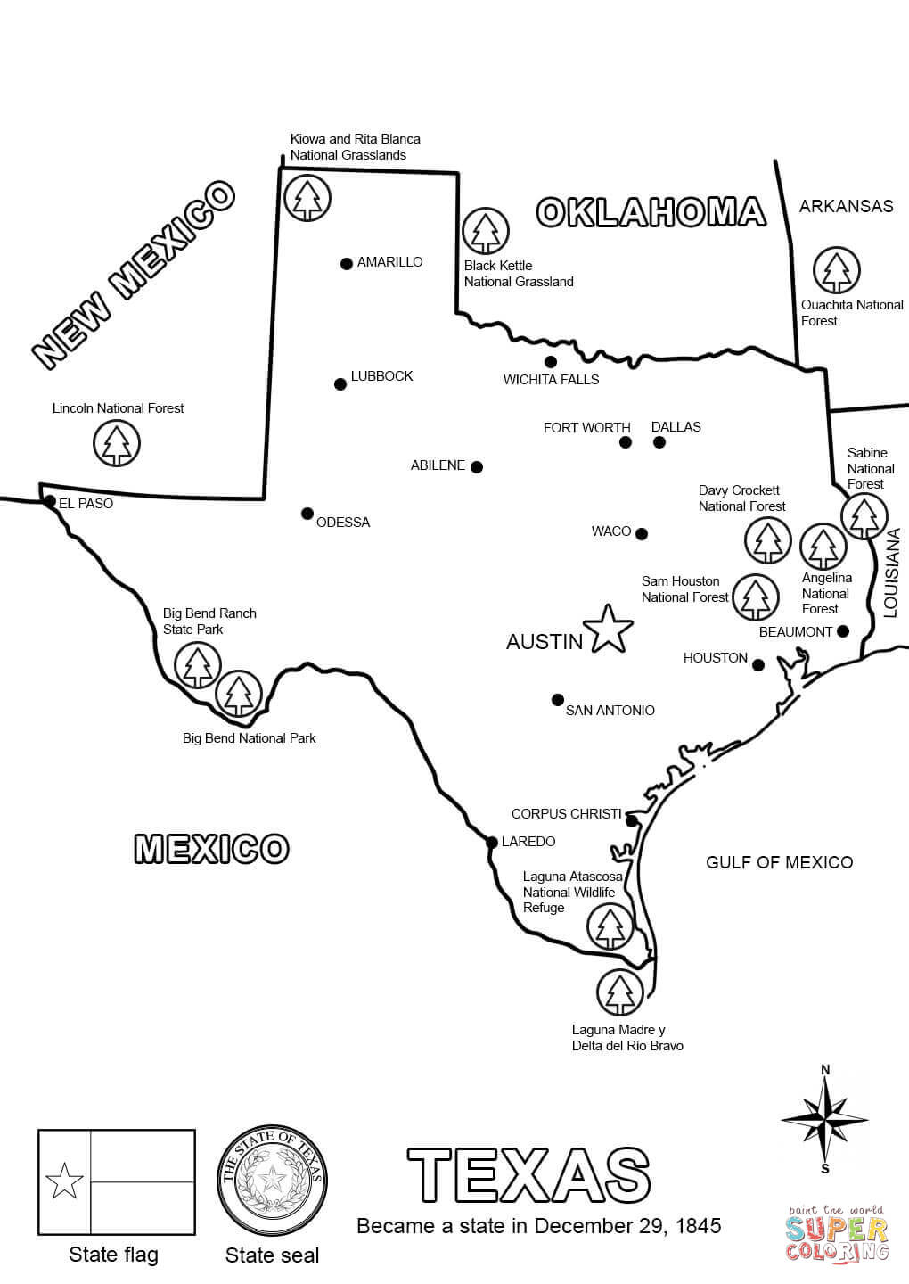 Texas State Map Coloring Page | Free Printable Coloring Pages - Texas Map Print