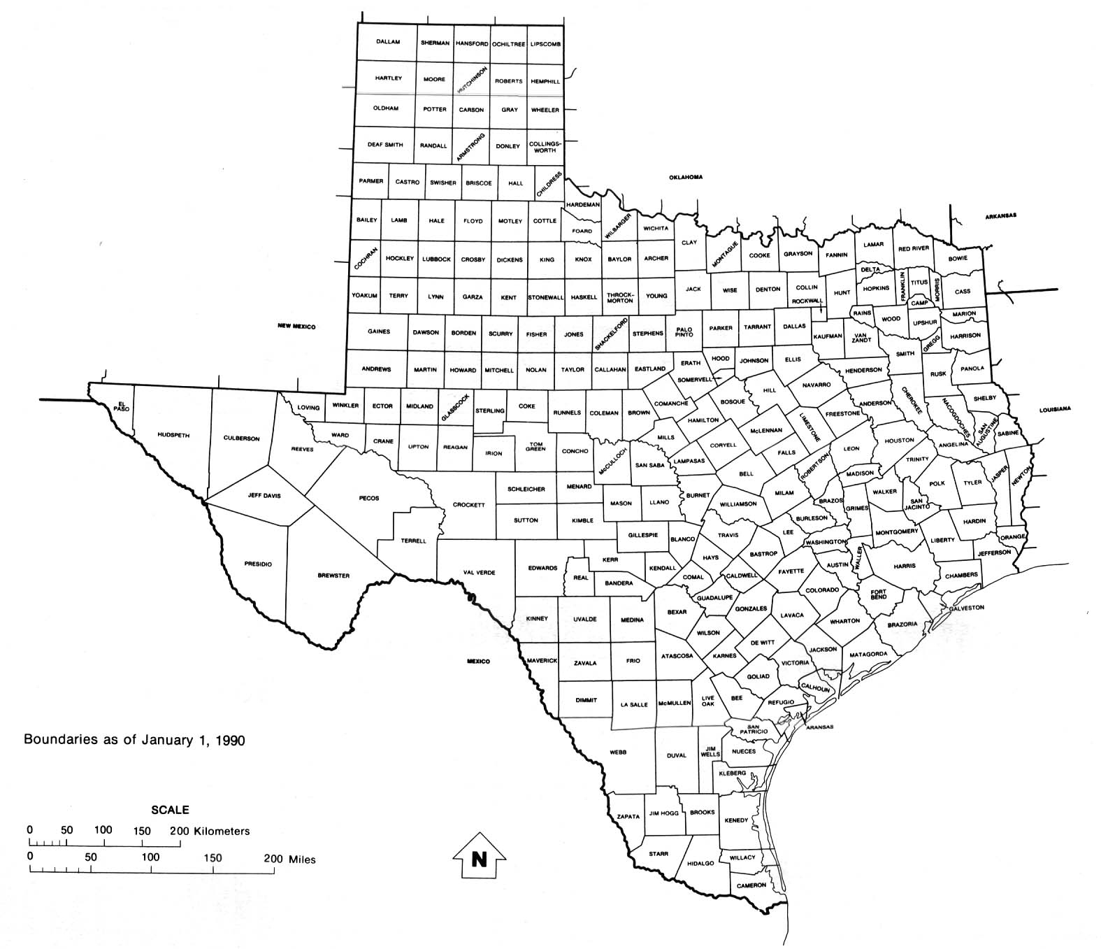 Texas State Map With Counties Outline And Location Of Each County In - Texas County Map