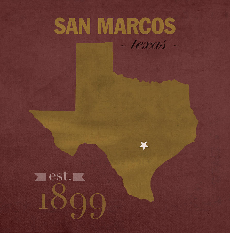 Texas State University Bobcats San Marcos College Town State Map - Texas Map Pillow