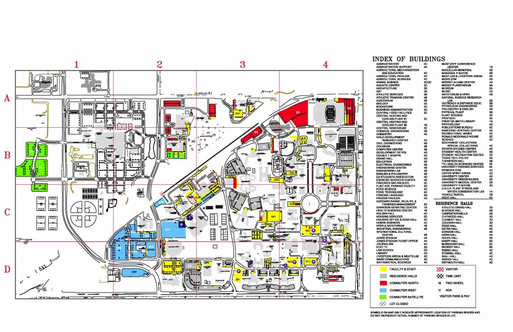 Texas Tech University Parking- Visitor Map - Lubbock Texas Usa ...