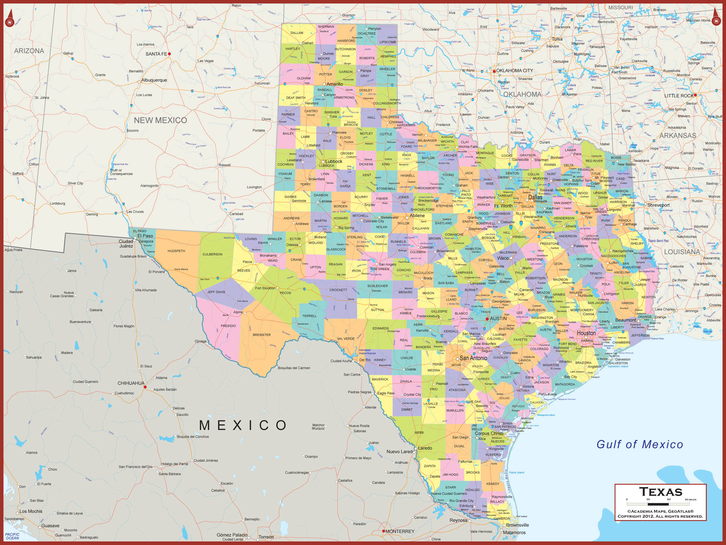 Texas Wall Map - Political - Texas Wall Map