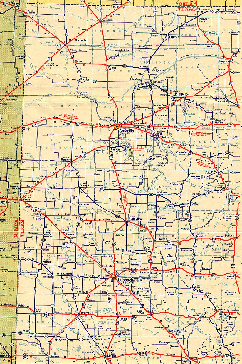 Texasfreeway &amp;gt; Statewide &amp;gt; Historic Information &amp;gt; Old Road Maps - Texas Panhandle Road Map