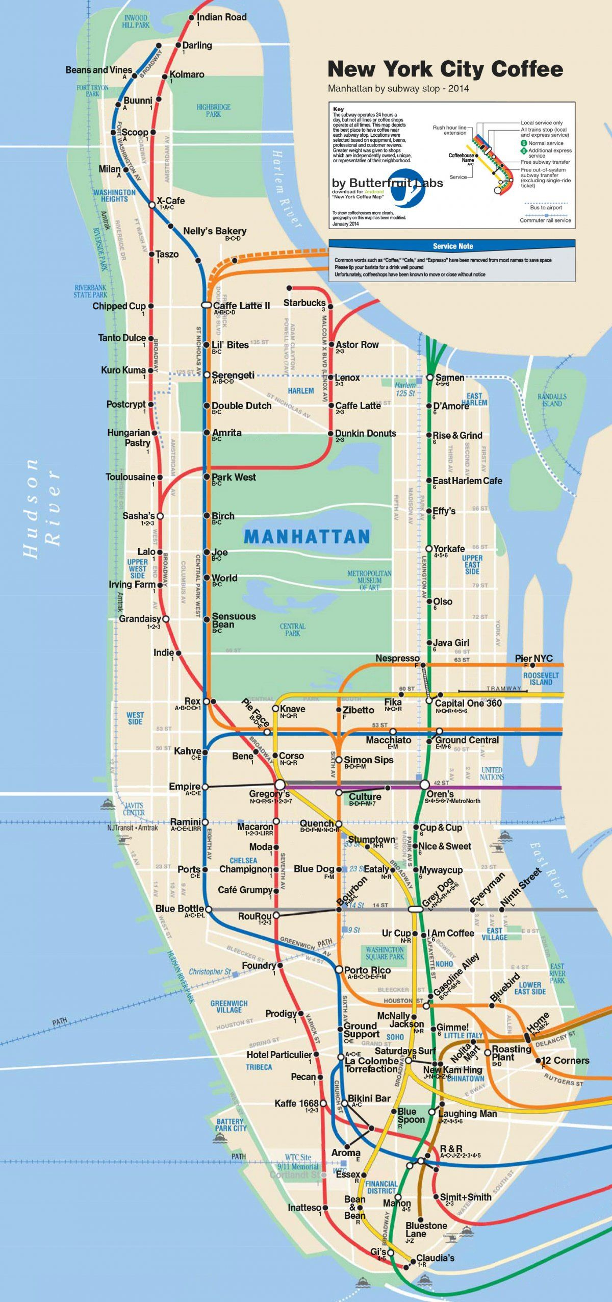 The Best Coffee Shop Near Every New York City Subway Stop [Map] | No - Manhattan Subway Map Printable