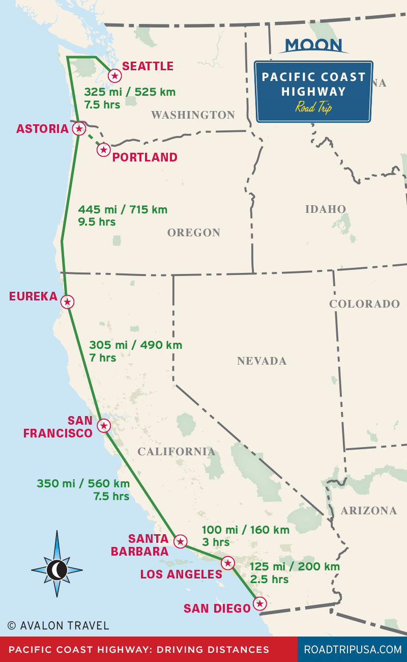The Classic Pacific Coast Highway Road Trip | Road Trip Usa - Driving Map Of California With Distances