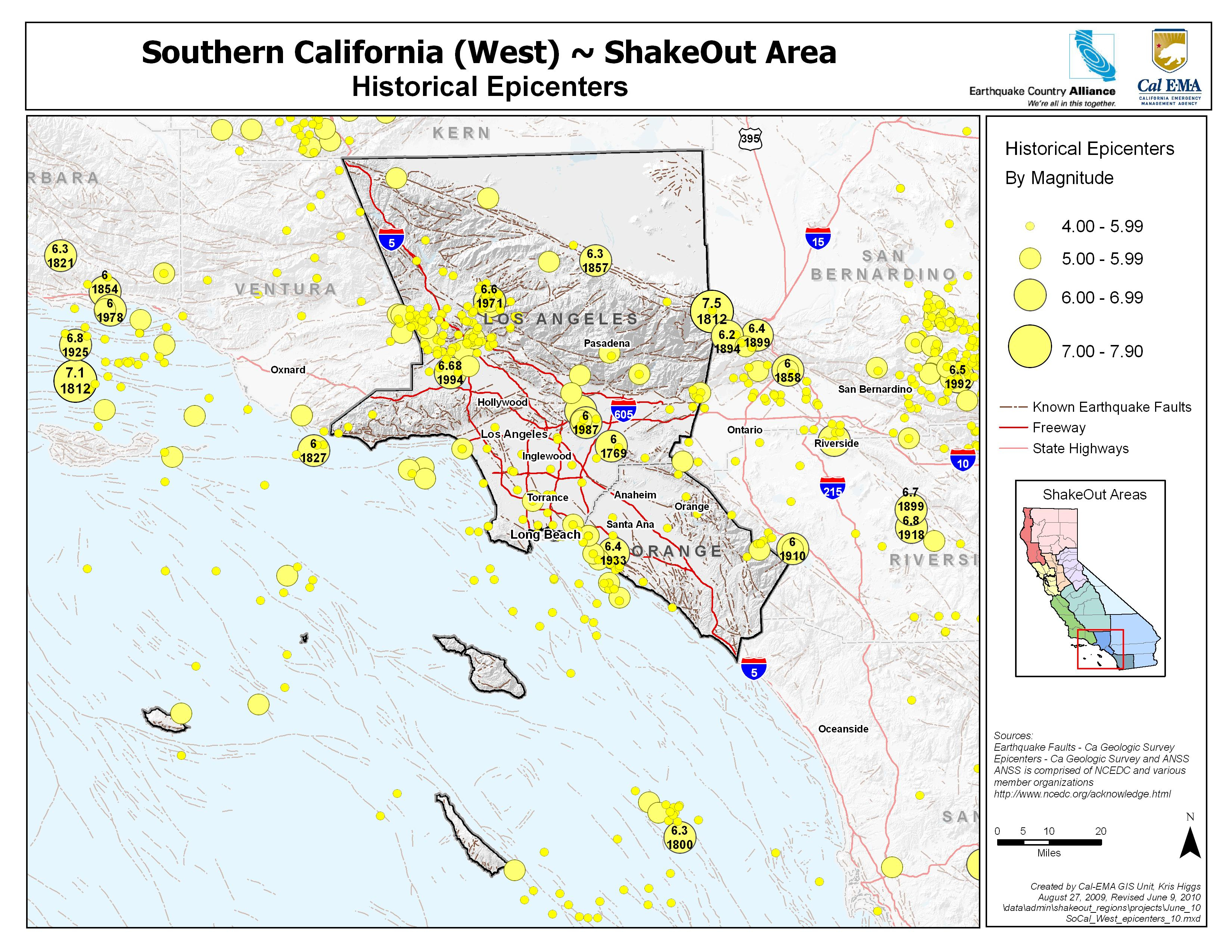 The Great California Shakeout - Southern California Coast Area - Southern California Earthquake Map