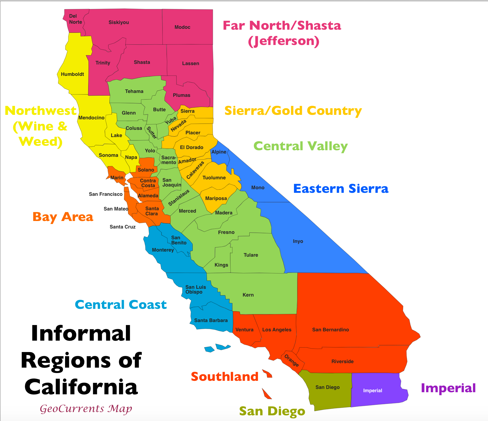 The Regionalization Of California, Part 1 | Geocurrents - Northwest California Map