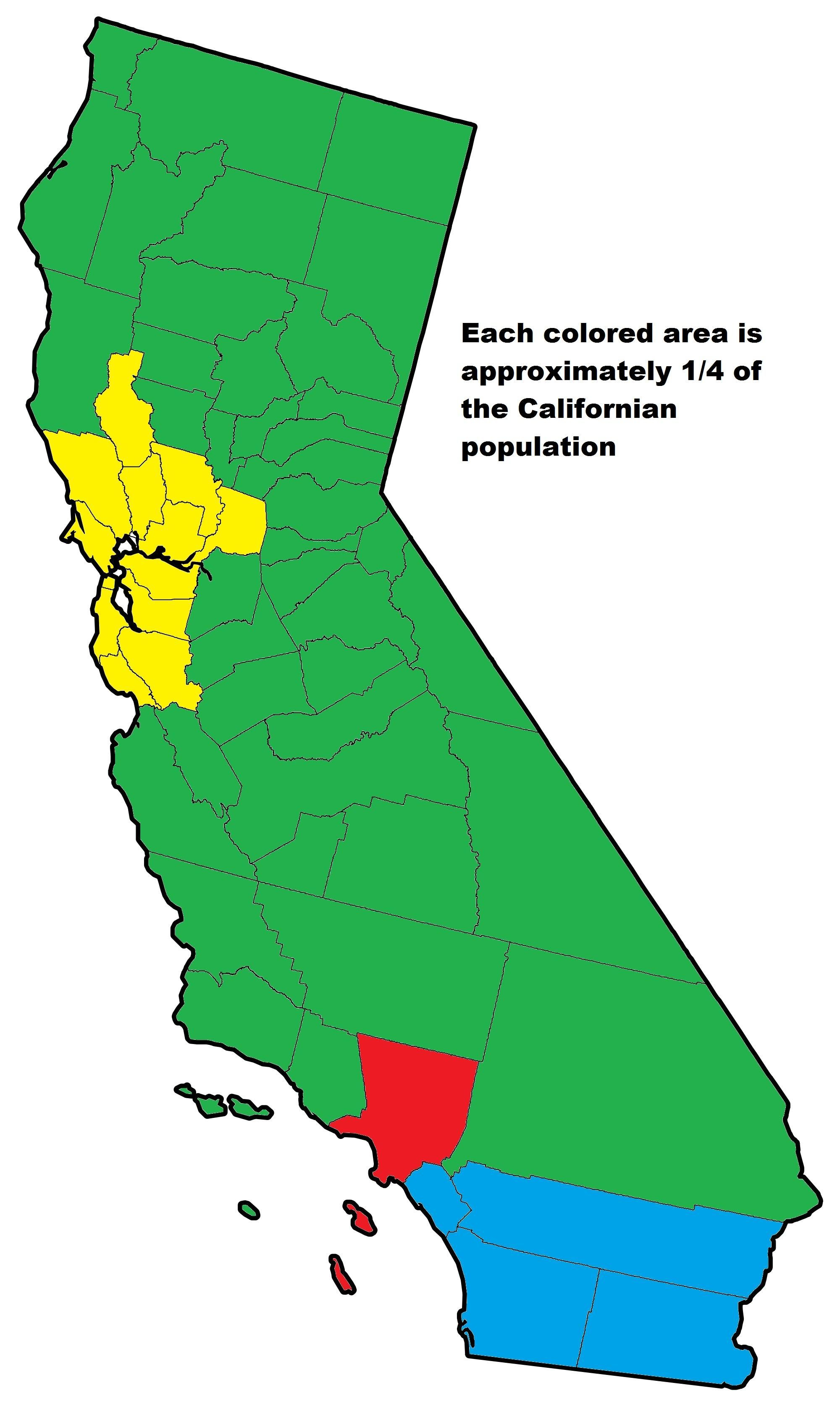 The State Of California Approximately Split Into Four Areas Of Equal - California Geography Map