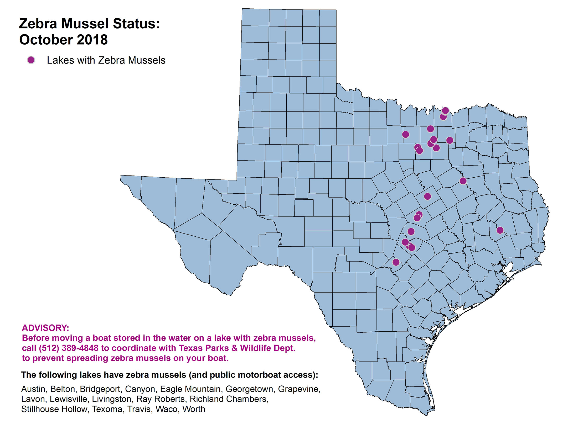 The Zebra Mussel Threat - Texas Waterways Map