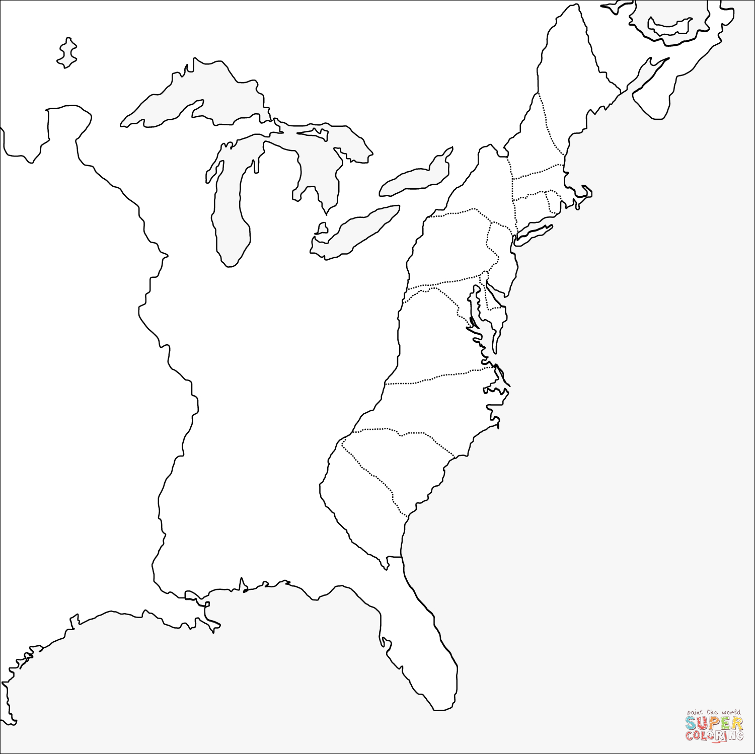 Thirteen Colonies Blank Map Coloring Page | Free Printable Coloring - 13 Colonies Blank Map Printable