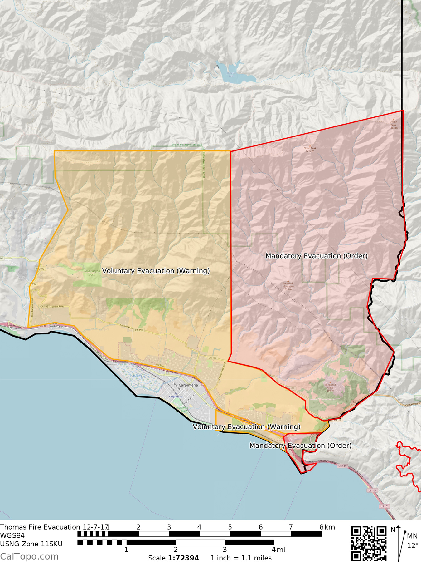 Thomas Fire Evacauations Hrs Free Print Map California Wildfire - Map Of Thomas Fire In California