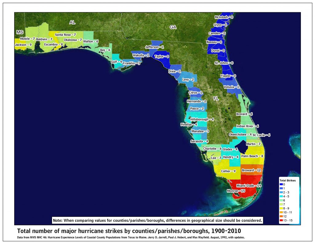 Tropical Cyclone Climatology Florida Hurricane Damage Map 1024x791 