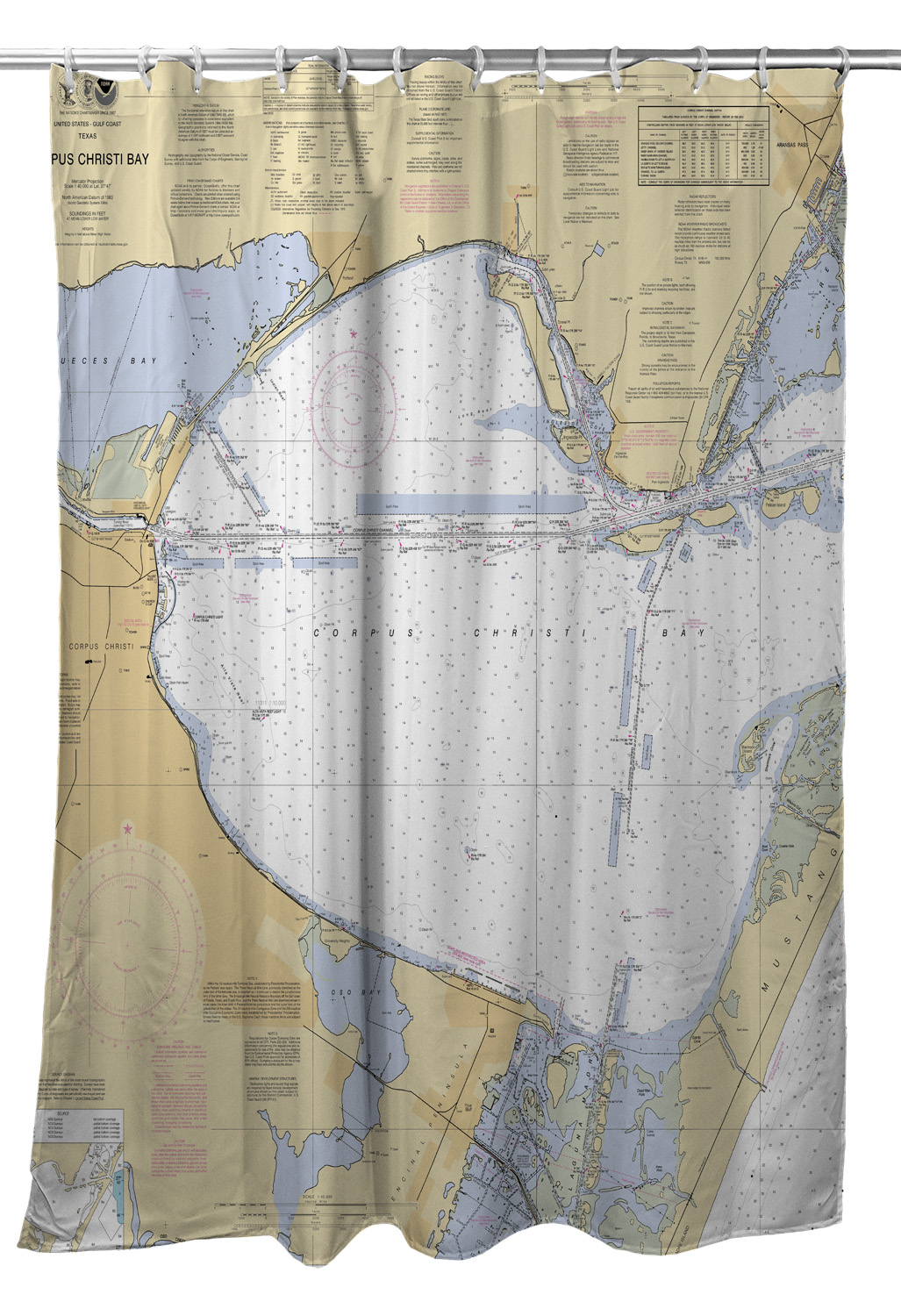 Tx: Corpus Christi Bay, Tx Nautical Chart Shower Curtain - Texas Map Shower Curtain