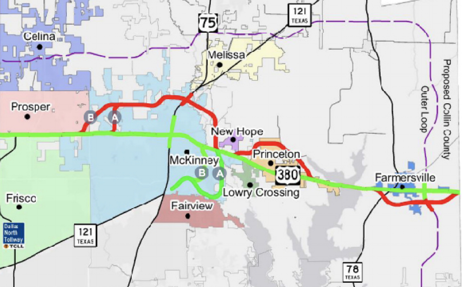 Txdot Presents Revised Potential Alignments For Us 380 In Collin - Collin County Texas Map