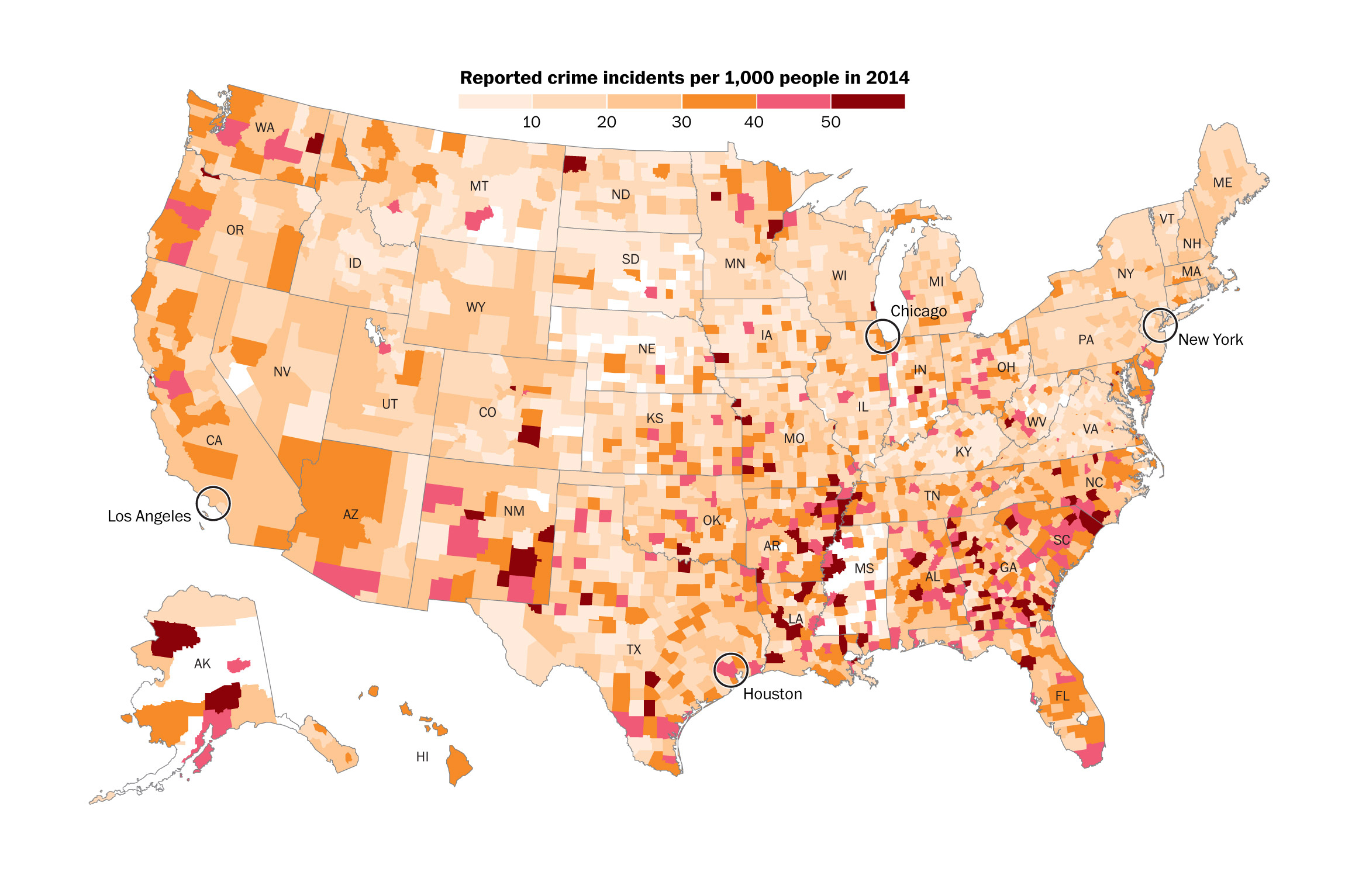 U S Crime Ratescounty In 2014 Washington Post Orange County Florida Crime Map 