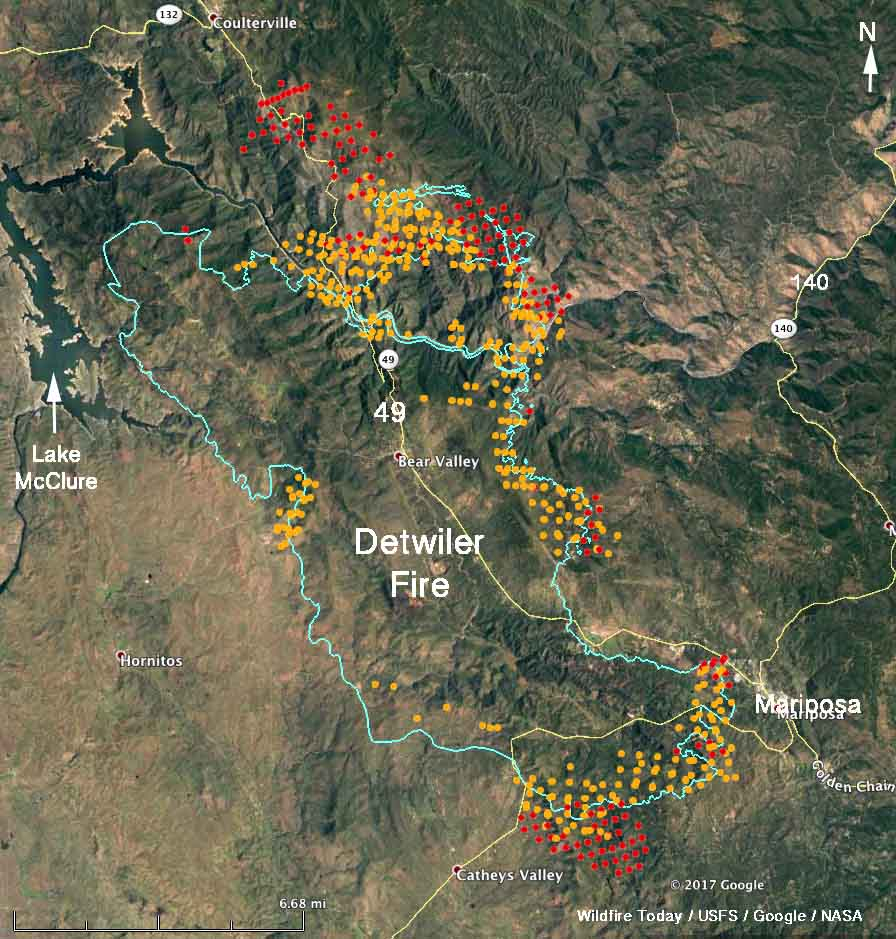 Updated Map Of Detwiler Fire Near Mariposa, Ca - Wednesday Afternoon - Live Fire Map California