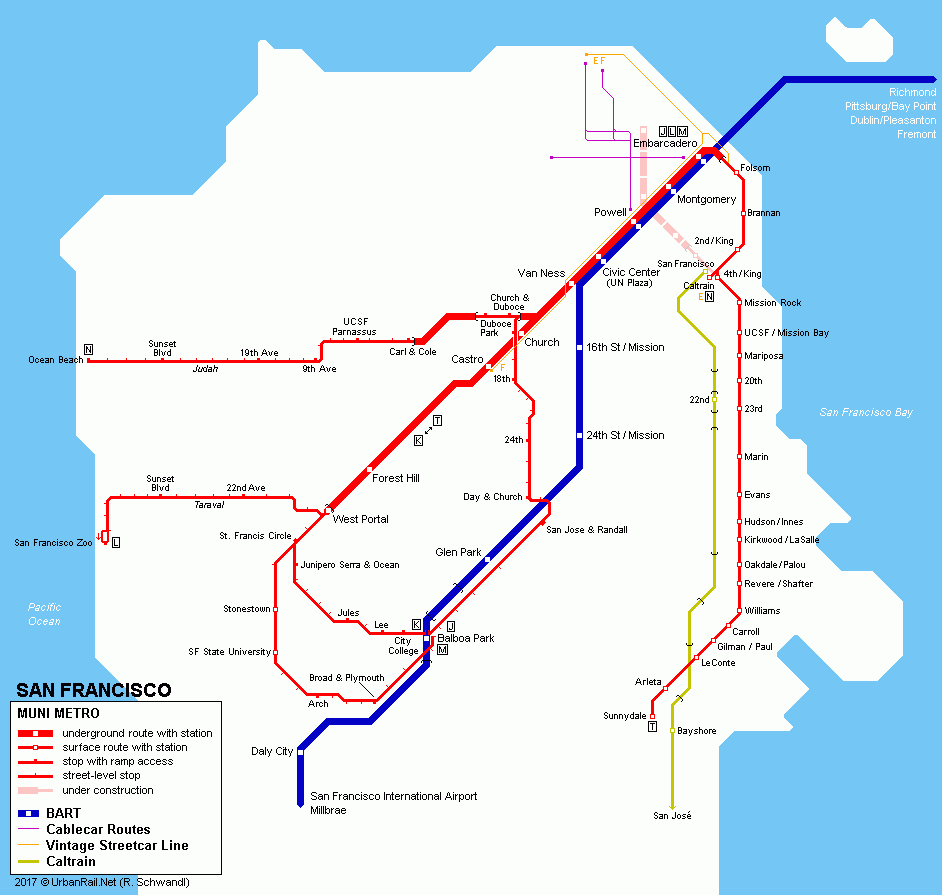 Urbanrail &amp;gt; North America &amp;gt; Usa &amp;gt; California &amp;gt; San Francisco - Map Of San Francisco California Usa