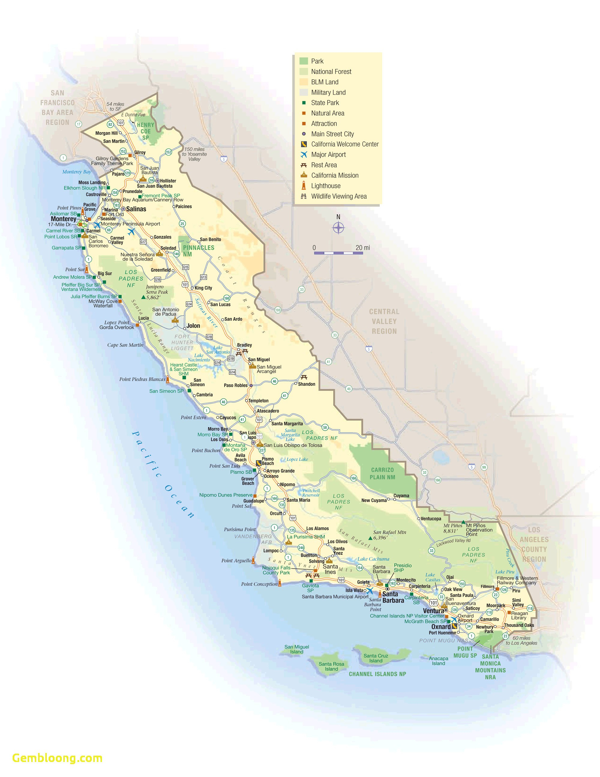 Us Airways Map Of Cities New Map Central California Coastal Cities - California Beach Cities Map