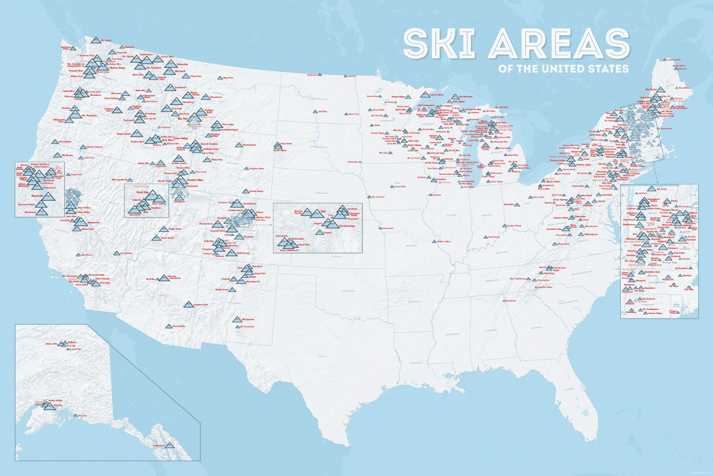 Us Ski Areas Poster Maps Of California California Ski Resort Map - Southern California Ski Resorts Map