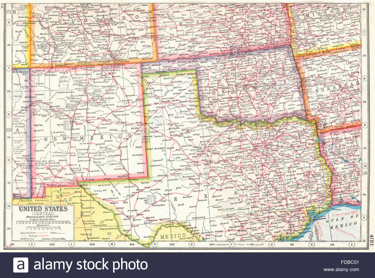 Usa South Centre: New Mexico Oklahoma North Texas. Harmsworth, 1920 - Map Of Oklahoma And Texas Together