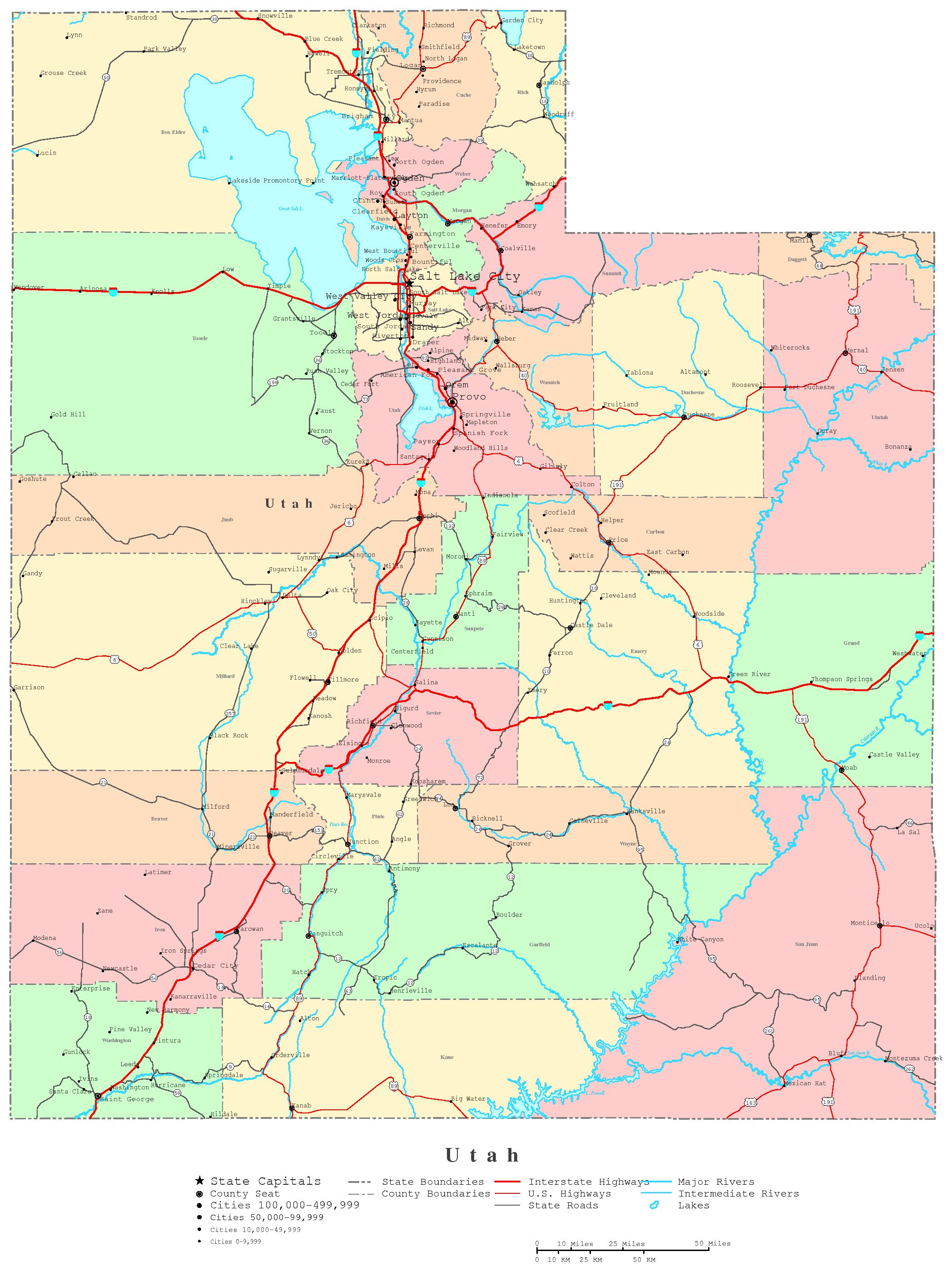 Utah Printable Map - Utah Road Map Printable