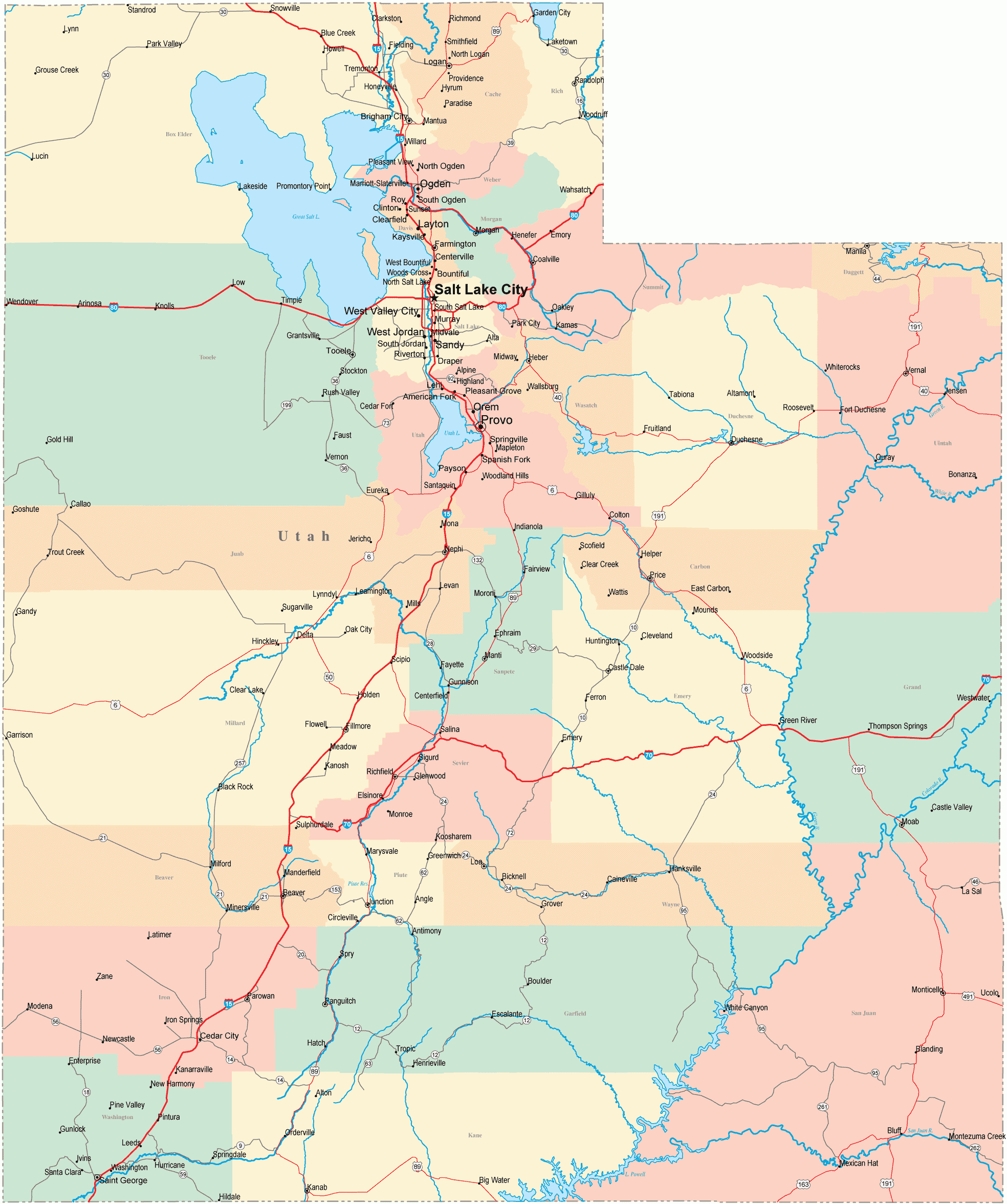 Utah Road Map - Ut Road Map - Utah Highway Map - Utah Road Map Printable