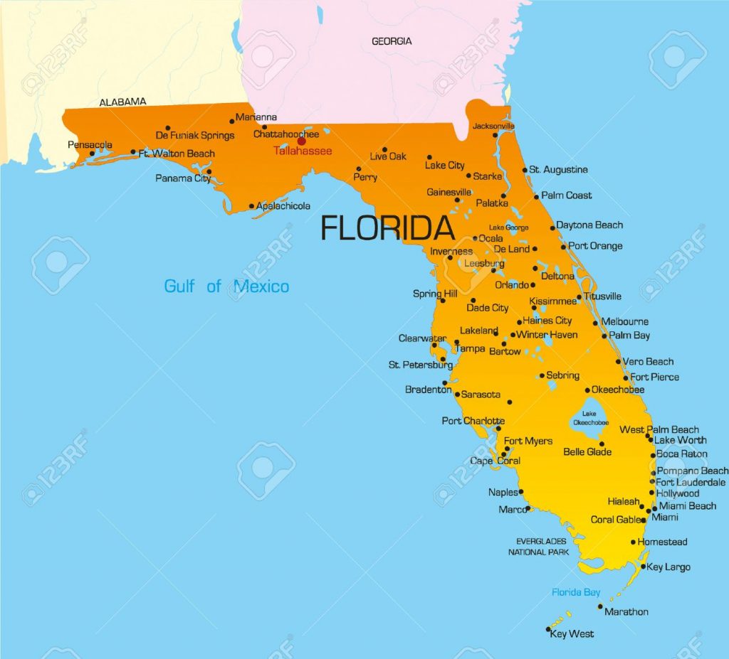 Vector Color Map Of Florida State. Usa Royalty Free Cliparts - Florida ...