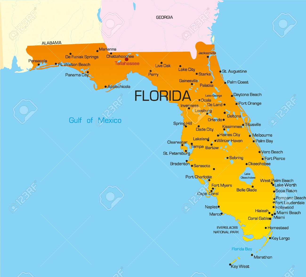 Vector Color Map Of Florida State. Usa Royalty Free Cliparts - Florida St Map
