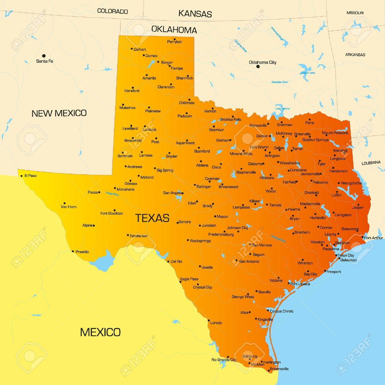 Vector Color Map Of Texas State. Usa Royalty Free Cliparts, Vectors - Free Texas State Map