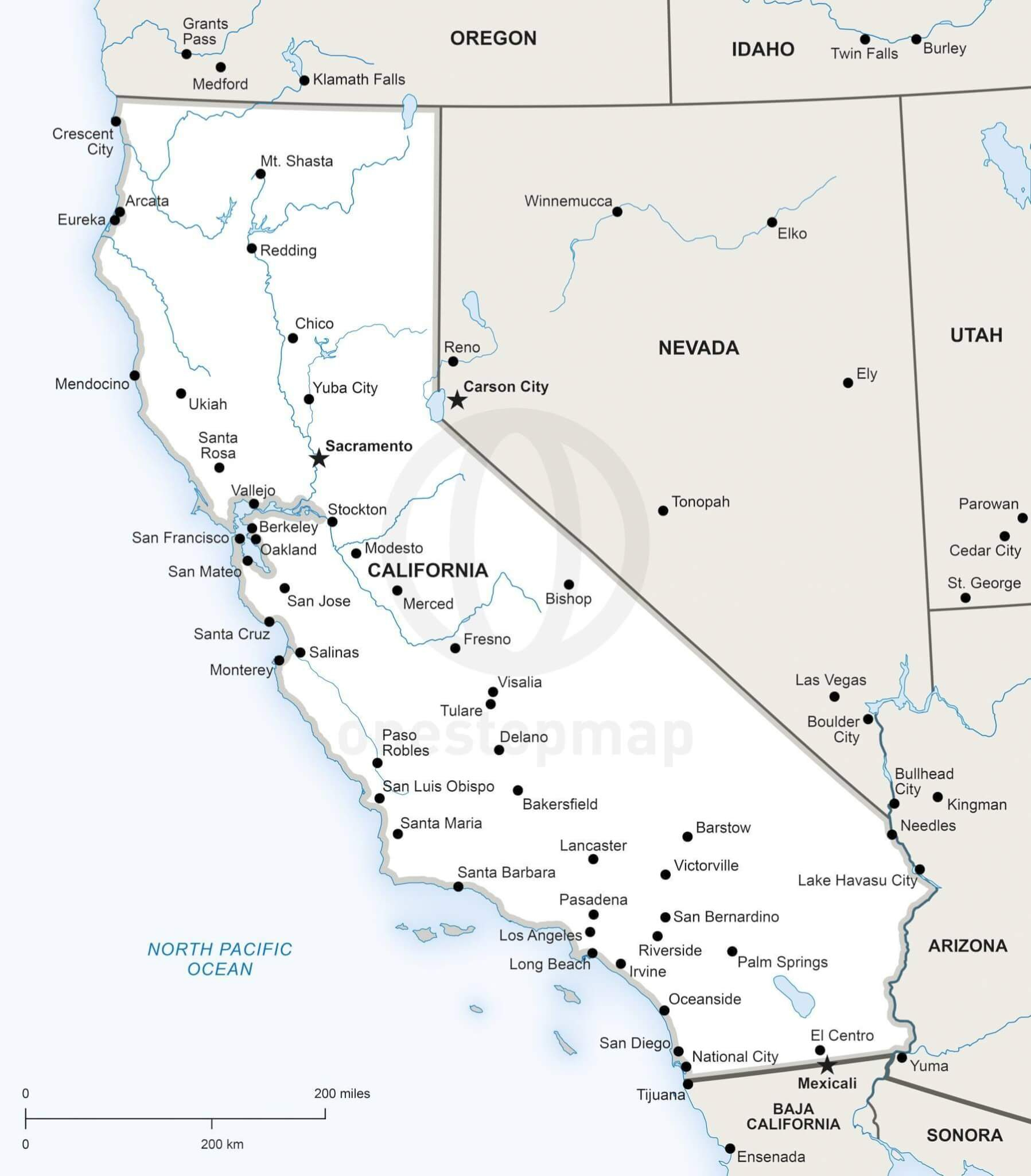 Vector Map Of California Political | One Stop Map - Map Of California