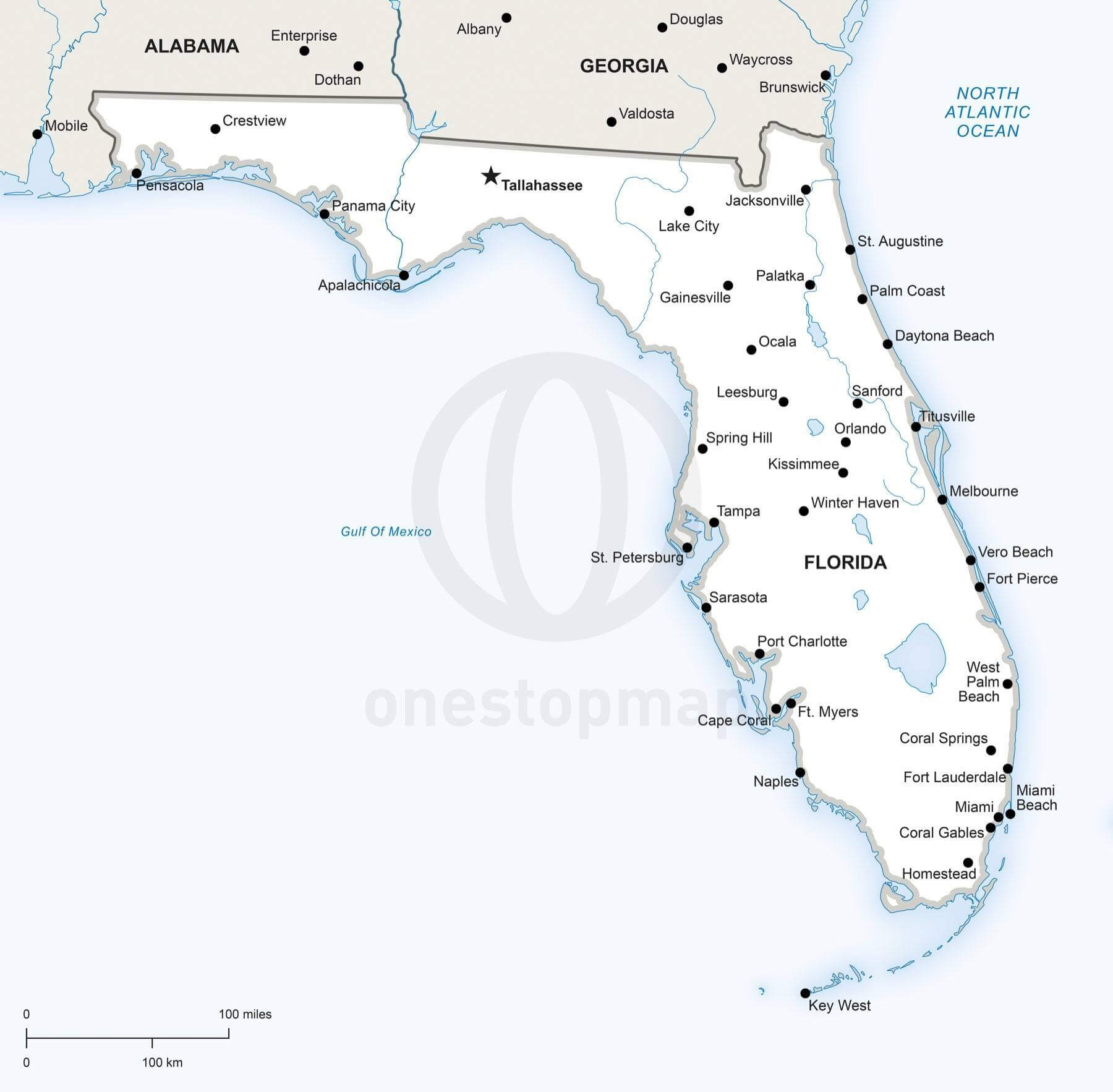 Vector Map Of Florida Political | One Stop Map - Map Of Florida Showing Coral Springs