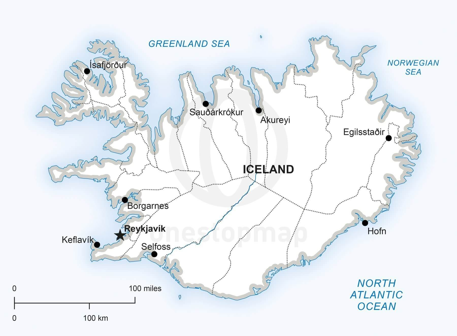 Vector Map Of Iceland Political | One Stop Map - Printable Map Of Iceland