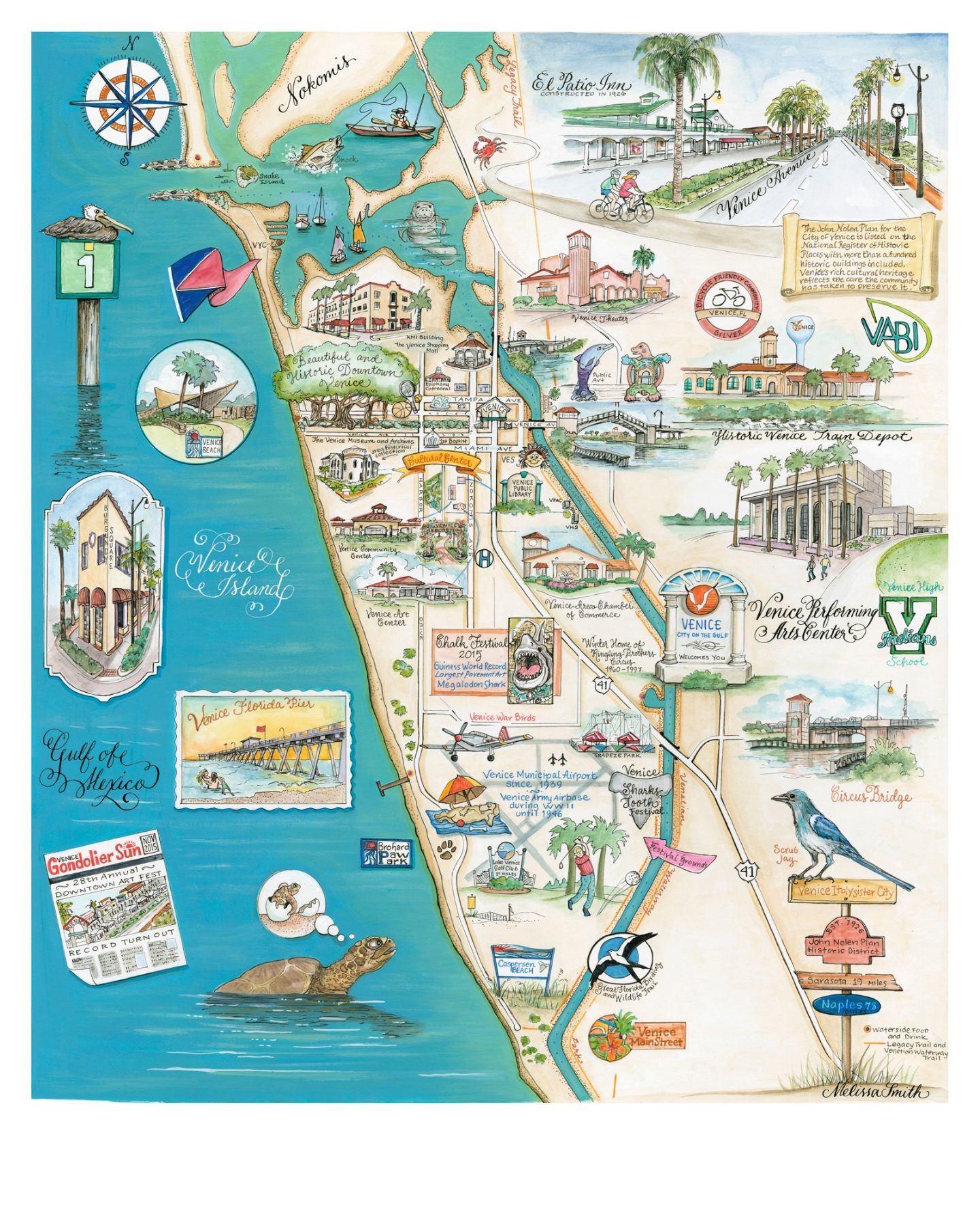 Venice Fl “Island Of Venice” Map - Map Of Florida Art