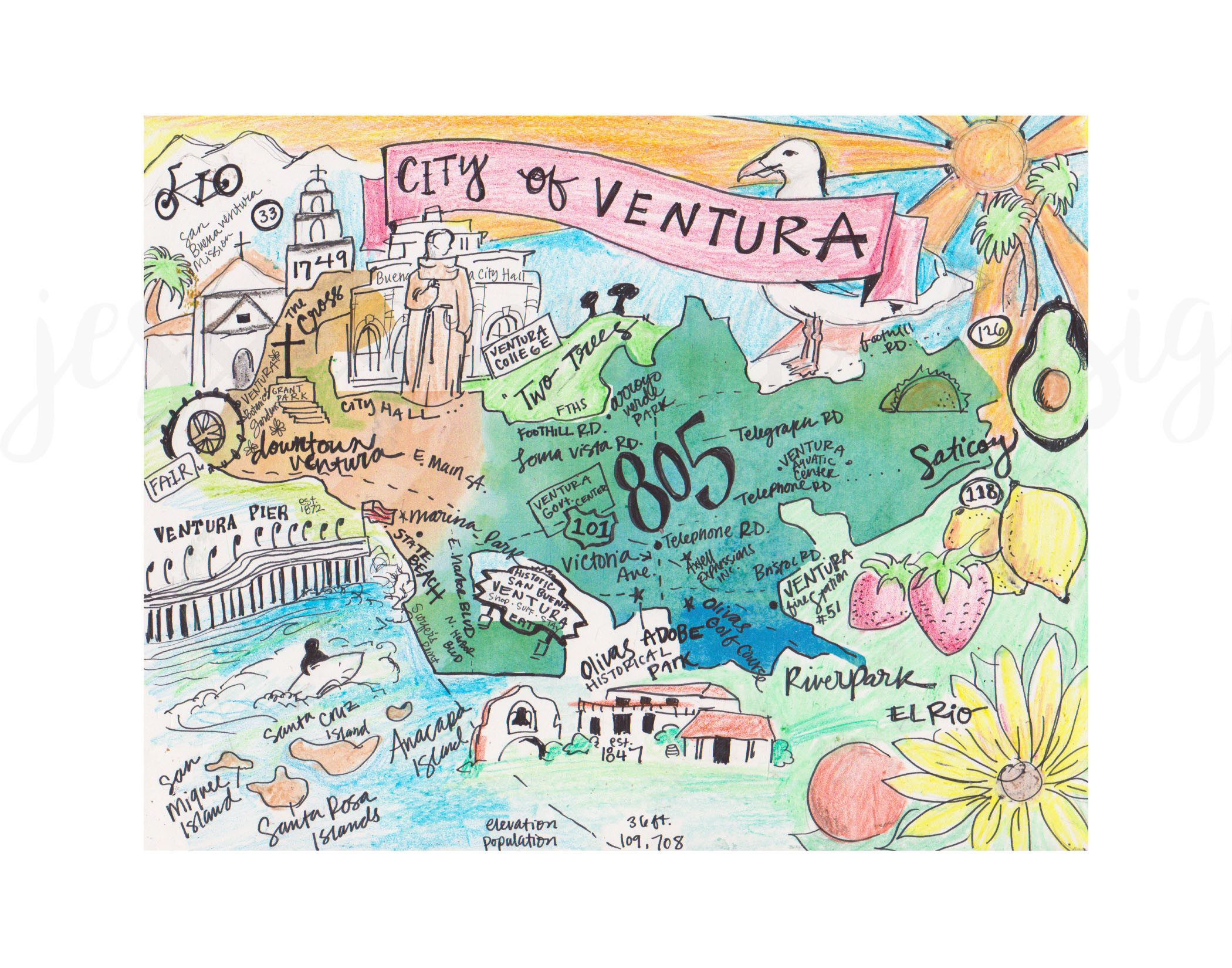 Ventura California Map, Ventura Illustration, Ventura County - Ventura California Map