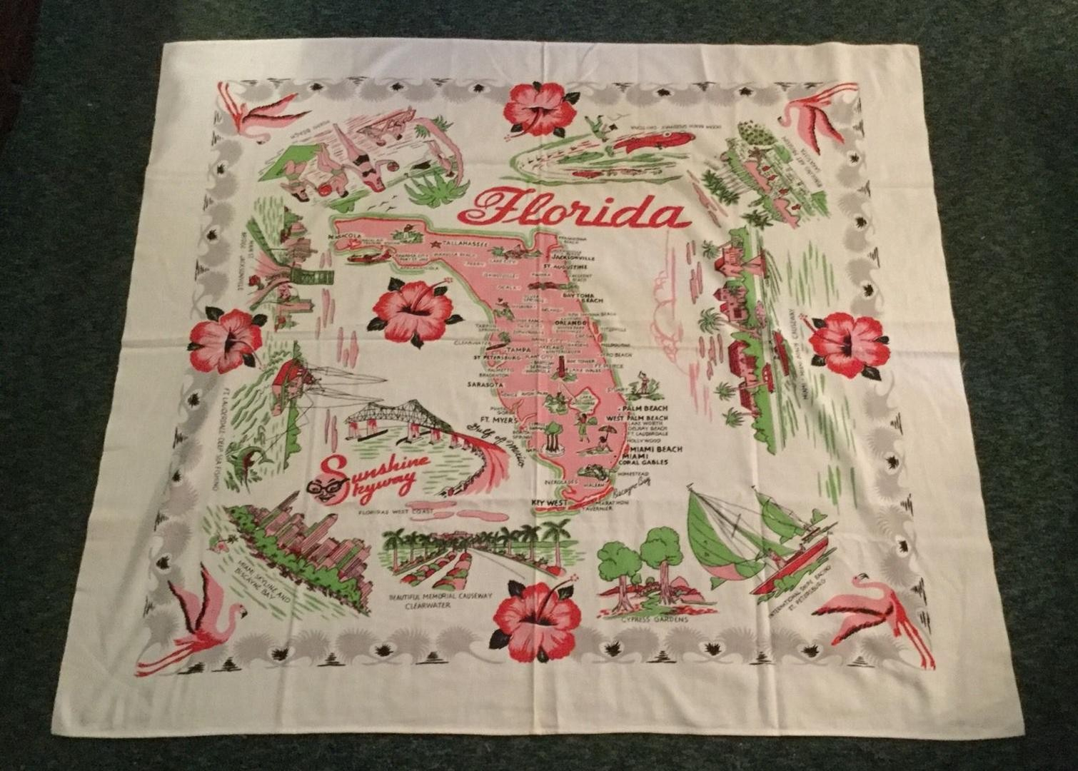 Vintage Florida State Sight Seeing Map Table Cloth | #1823727815 - Vintage Florida Map Tablecloth
