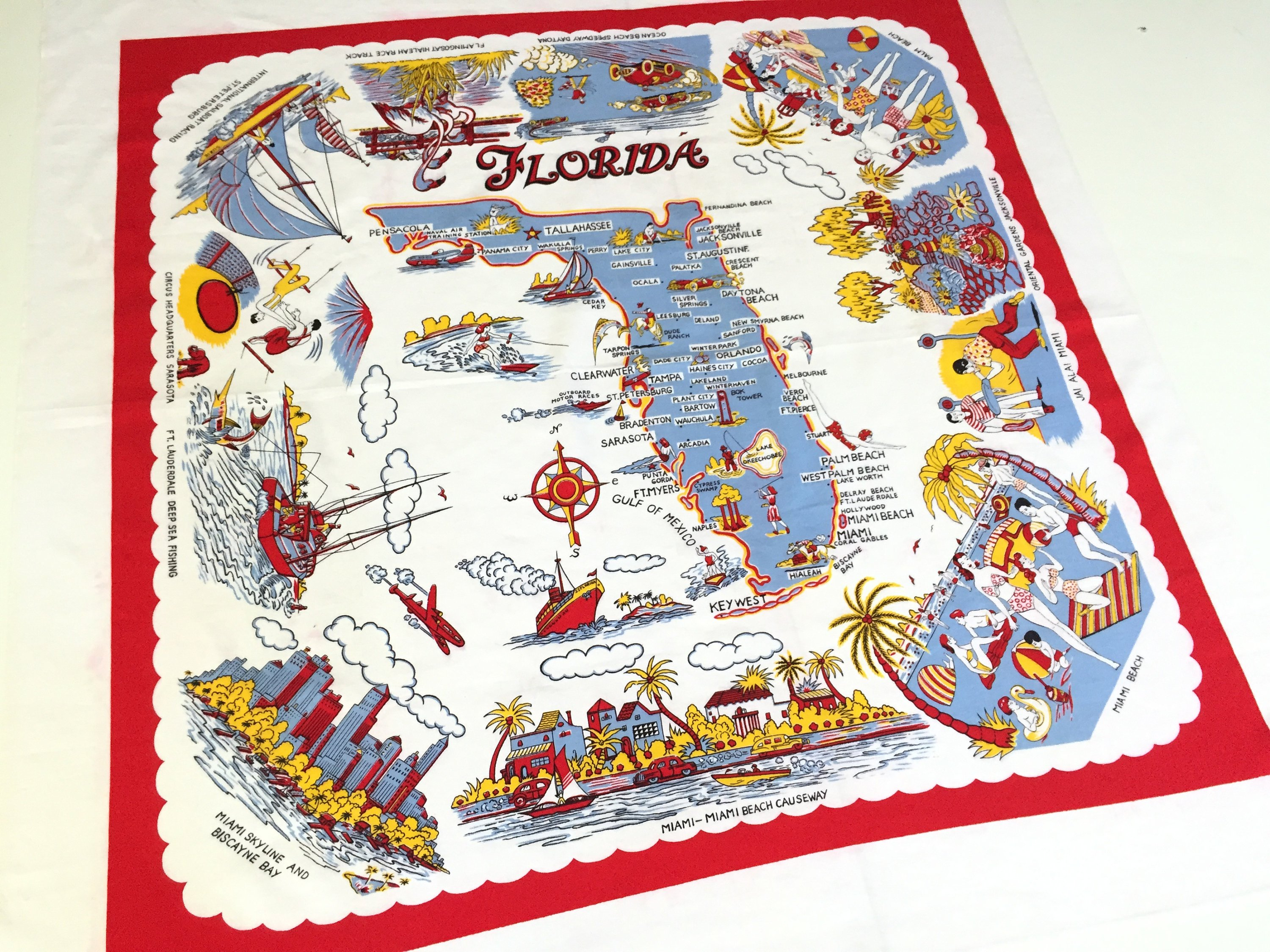 Vintage Florida Tablecloth 1950S Kitsch Souvenir Map | Etsy - Vintage Florida Map Tablecloth