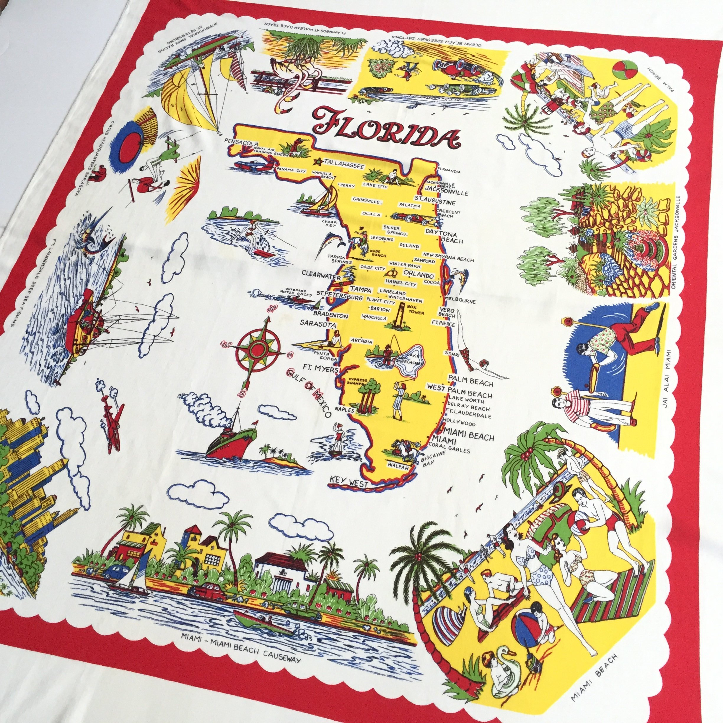 Vintage Florida Tablecloth Souvenir Map 1950S Kitsch | Etsy - Vintage Florida Map Tablecloth