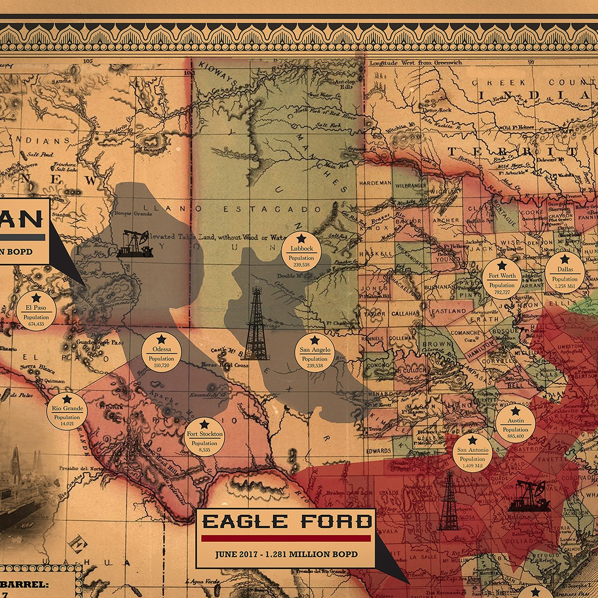 Vintage Texas Spindletop Shale Oil Map | Shale Maps Pro - Vintage Texas Map