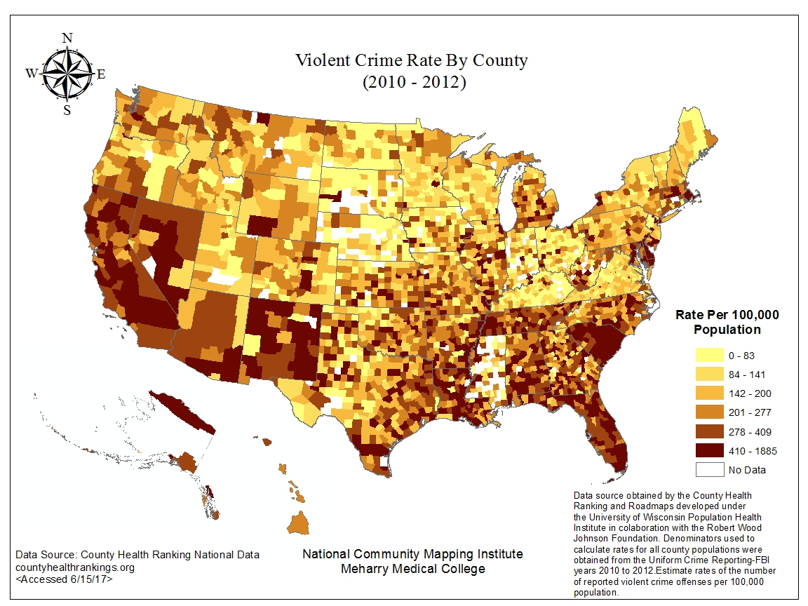 Violent Crime Ratecounty (2010 To 2012) – Ncmi - Orange County Florida Crime Map