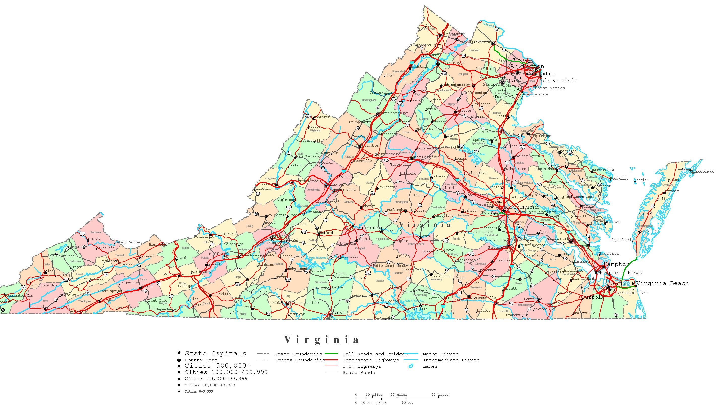Virginia Printable Map - Printable Map Of Norfolk Va