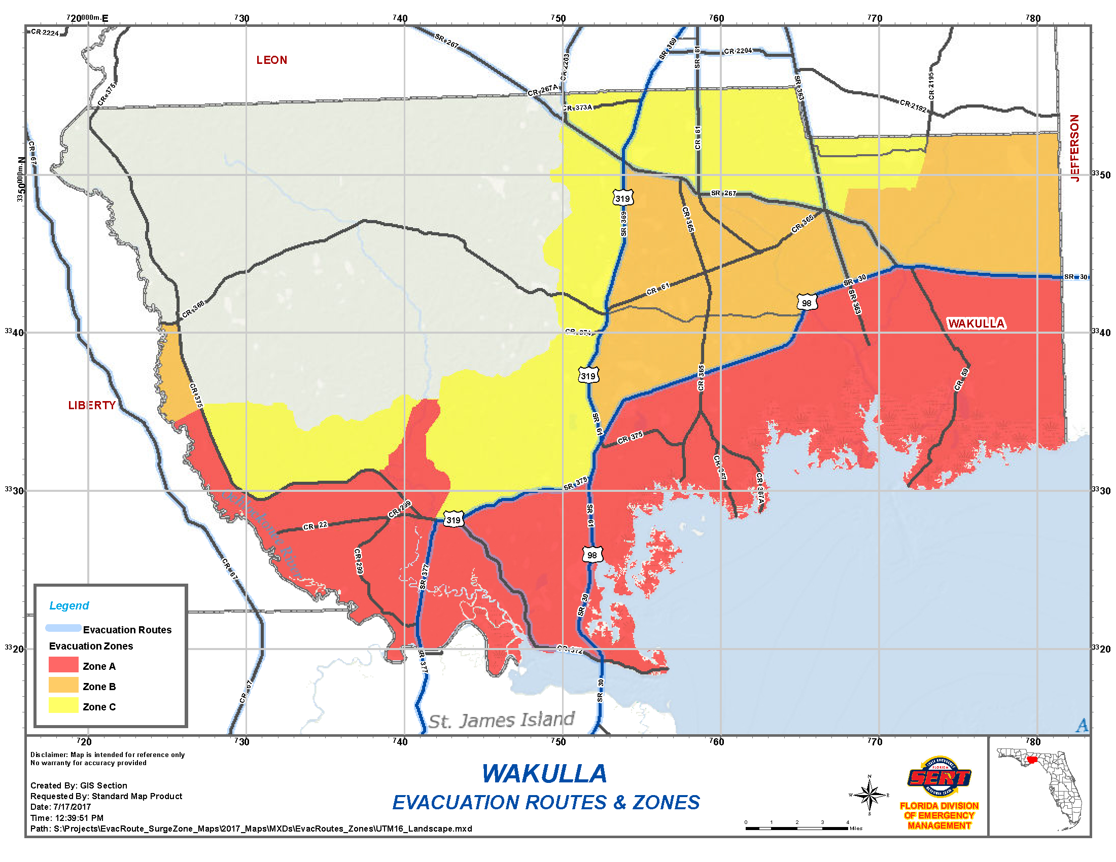 Wakulla County Evacuation Zones Map – Wakulla County Sheriff&amp;#039;s Office - Florida Hurricane Evacuation Map