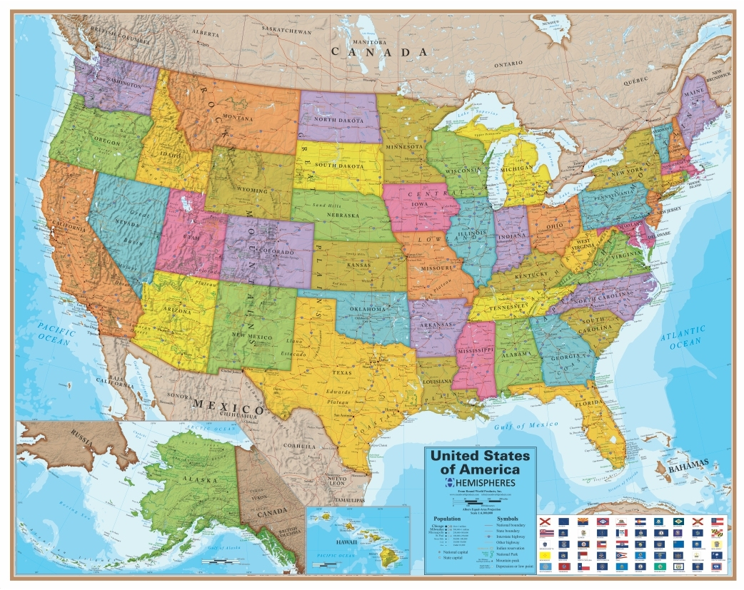 Wall Map Of The United States - Laminated - Just $19.99! - Florida Wall Maps For Sale