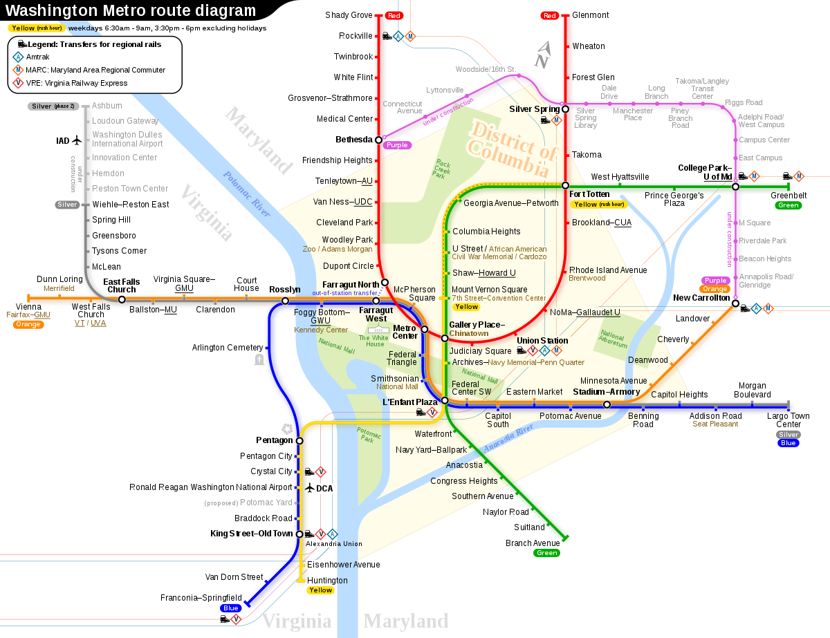 Washington Metro - Wikipedia - Printable Metro Map Of Washington Dc