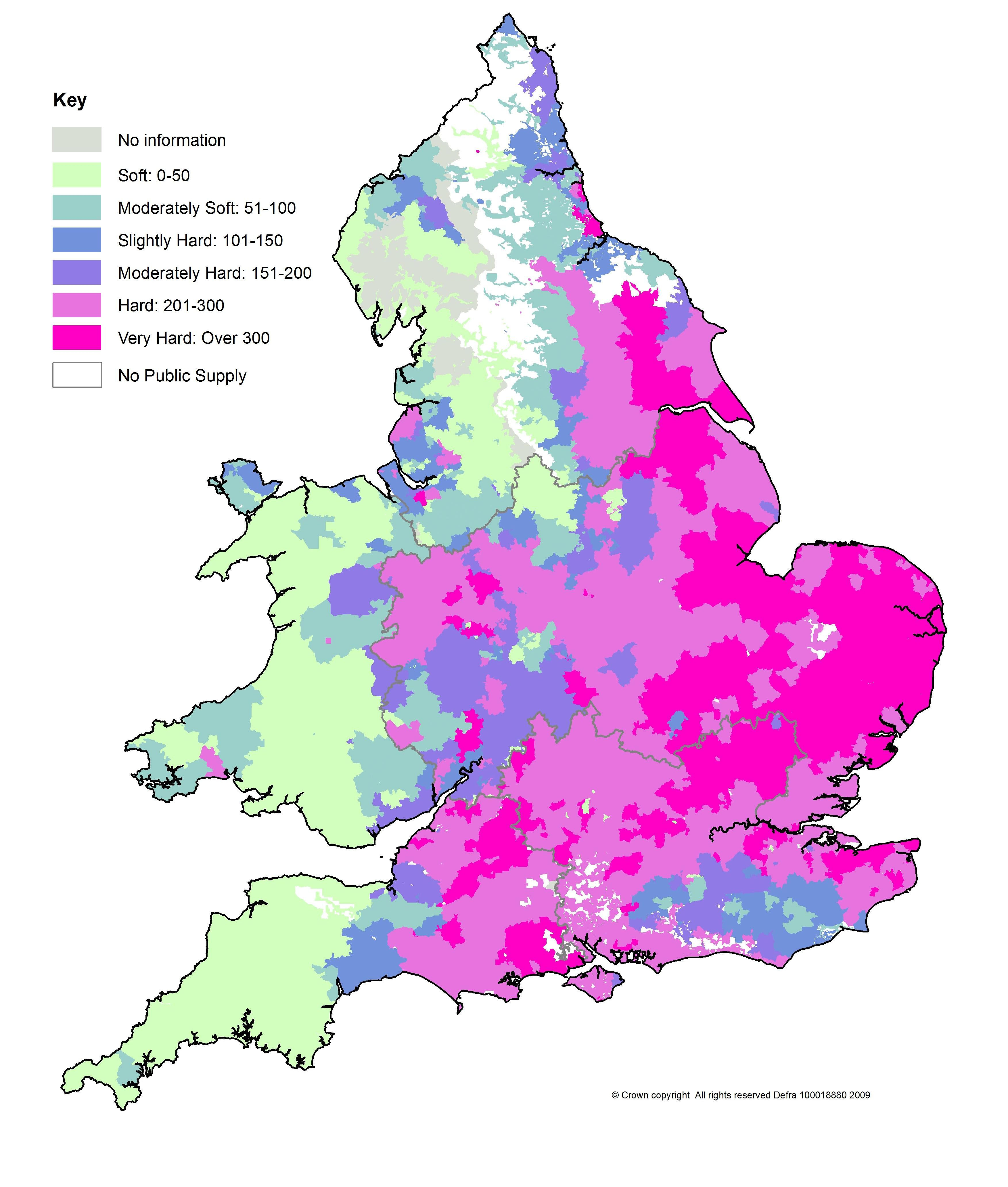 Water Hardness Areas In England And Wales | Maps | Pinterest | Map - Florida Water Hardness Map